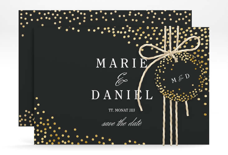 Save the Date-Karte Glitter A6 Karte quer schwarz gold