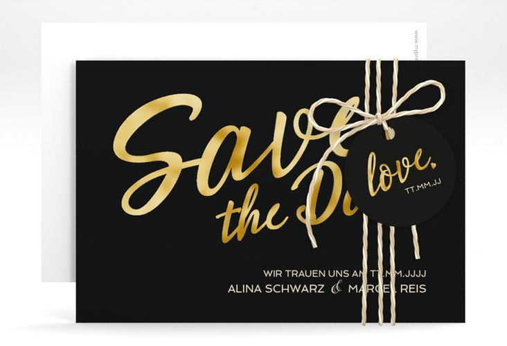 Save the Date-Karte Glam A6 Karte quer schwarz gold