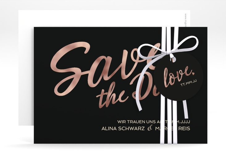 Save the Date-Karte Glam A6 Karte quer schwarz rosegold