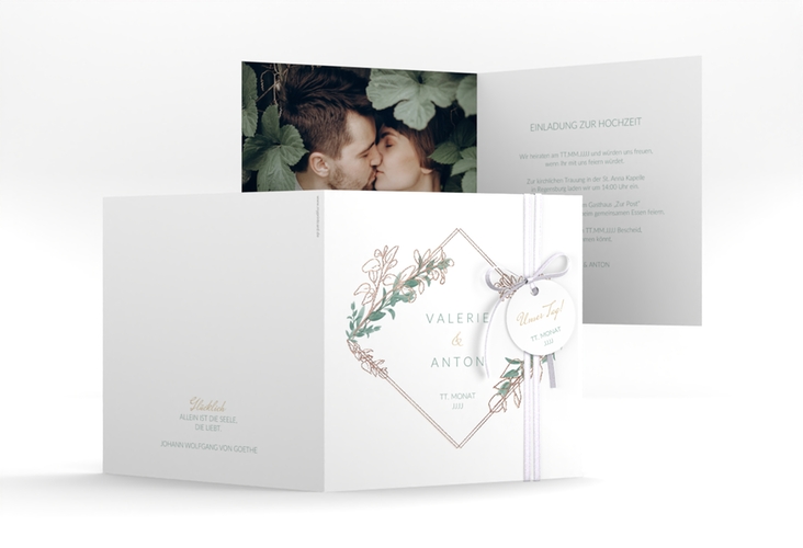 Hochzeitseinladung Verde quadr. Klappkarte weiss rosegold