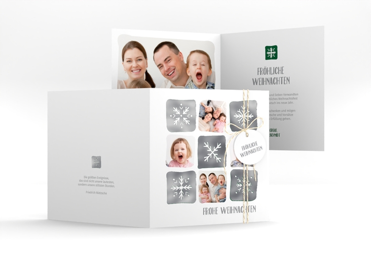 Weihnachtskarte Snowflakes quadr. Klappkarte gruen silber