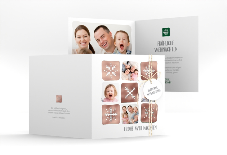 Weihnachtskarte Snowflakes quadr. Klappkarte gruen rosegold