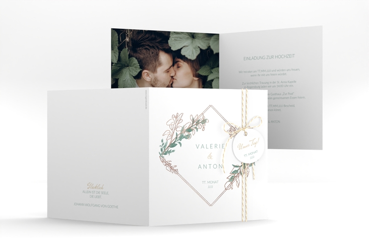 Hochzeitseinladung Verde quadr. Klappkarte weiss rosegold