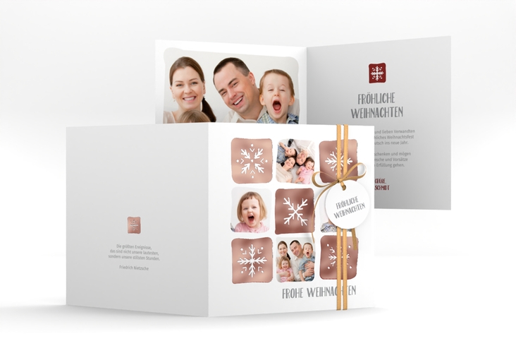 Weihnachtskarte Snowflakes quadr. Klappkarte rot rosegold