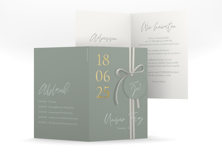 Einladungskarte Hochzeit Day A6 Klappkarte hoch gold mit Datum im minimalistischen Design