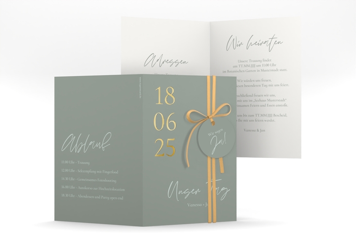 Einladungskarte Hochzeit Day A6 Klappkarte hoch gold mit Datum im minimalistischen Design