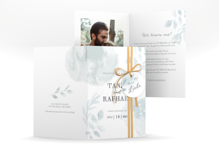 Einladungskarte Hochzeit Blätterdruck A6 Klappkarte hoch silber