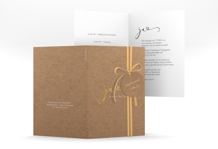 Hochzeitseinladung Jawort A6 Klappkarte hoch gold modern minimalistisch mit veredelter Aufschrift