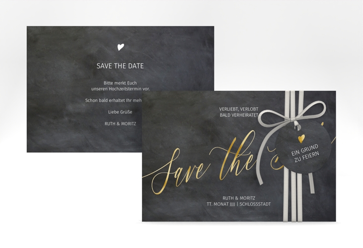 Save the Date-Karte Chalkboard A6 Karte quer schwarz gold mit Folienveredelung