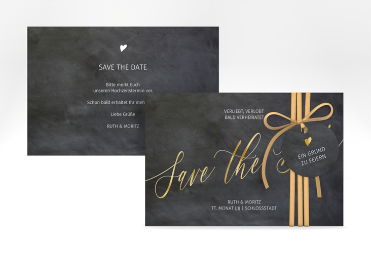 Save the Date-Karte Chalkboard A6 Karte quer schwarz gold mit Folienveredelung