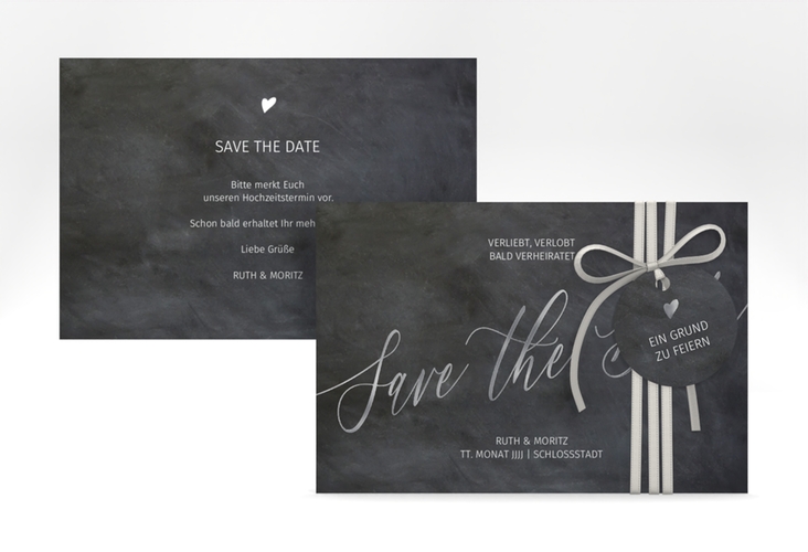 Save the Date-Karte Chalkboard A6 Karte quer schwarz silber mit Folienveredelung