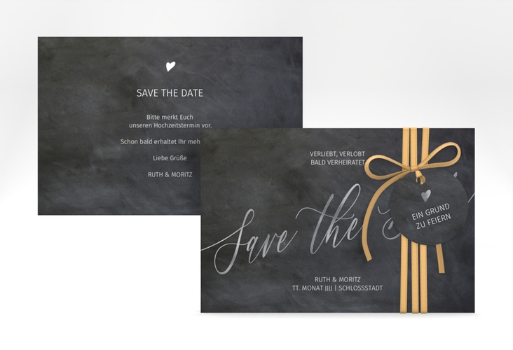 Save the Date-Karte Chalkboard A6 Karte quer schwarz silber mit Folienveredelung