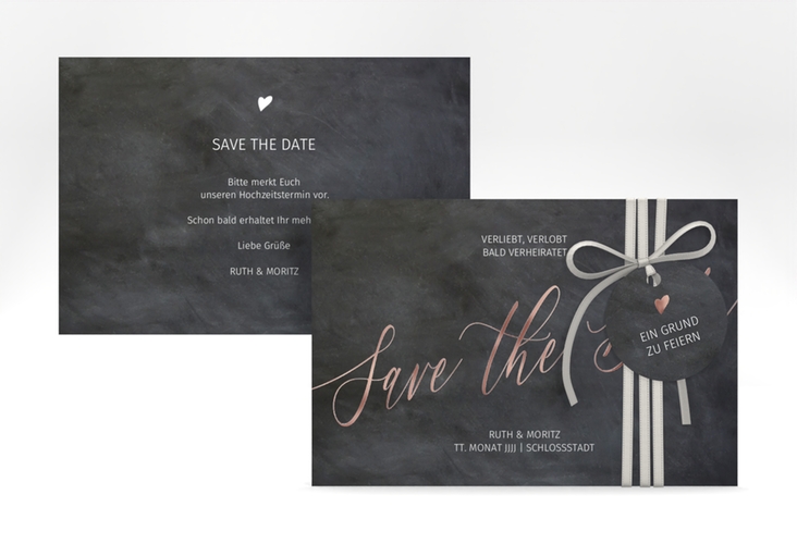 Save the Date-Karte Chalkboard A6 Karte quer schwarz rosegold mit Folienveredelung