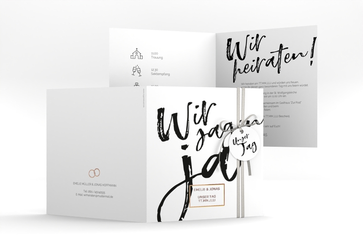 Hochzeitseinladung Words quadr. Klappkarte weiss rosegold modern mit Brush-Schrift