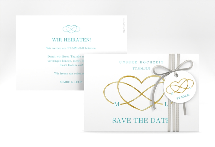 Save the Date-Karte Infinity A6 Karte quer tuerkis gold