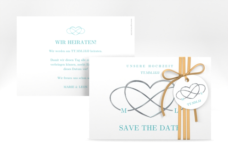 Save the Date-Karte Infinity A6 Karte quer tuerkis silber