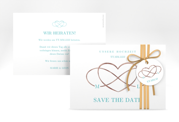 Save the Date-Karte Infinity A6 Karte quer tuerkis rosegold