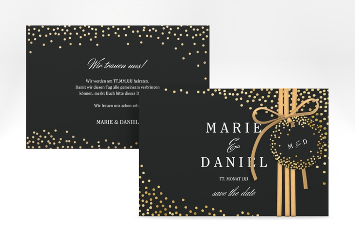 Save the Date-Karte Glitter A6 Karte quer schwarz gold