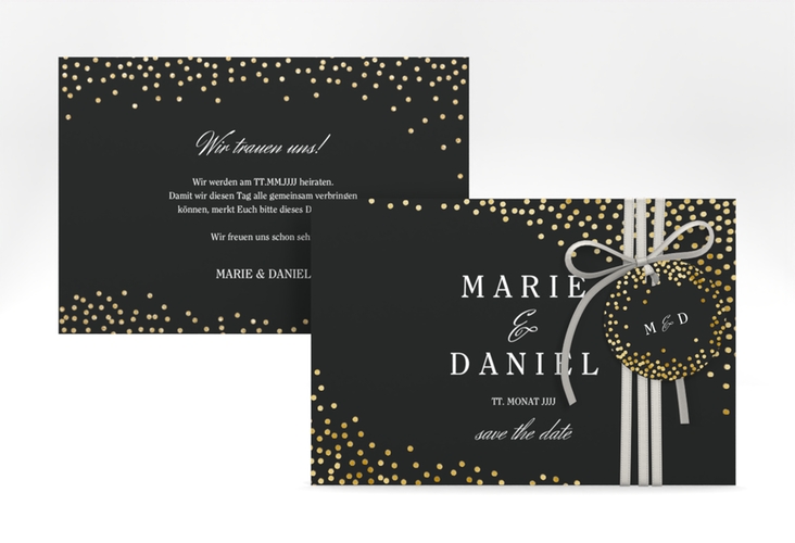 Save the Date-Karte Glitter A6 Karte quer schwarz gold