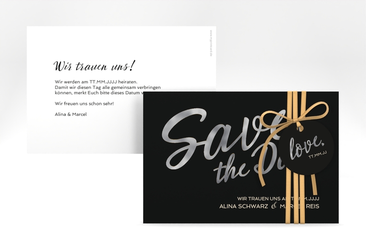 Save the Date-Karte Glam A6 Karte quer schwarz silber