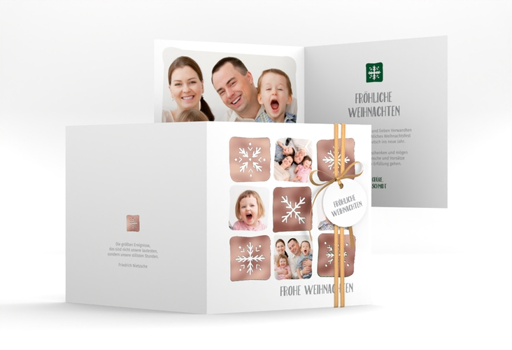 Weihnachtskarte Snowflakes quadr. Klappkarte gruen rosegold