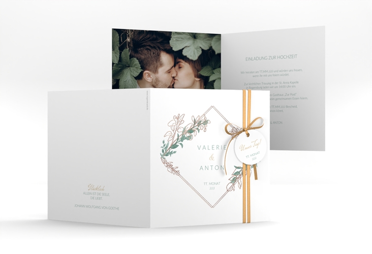 Hochzeitseinladung Verde quadr. Klappkarte weiss rosegold