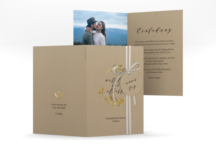 Einladungskarte Hochzeit Naturelove A6 Klappkarte hoch schwarz gold