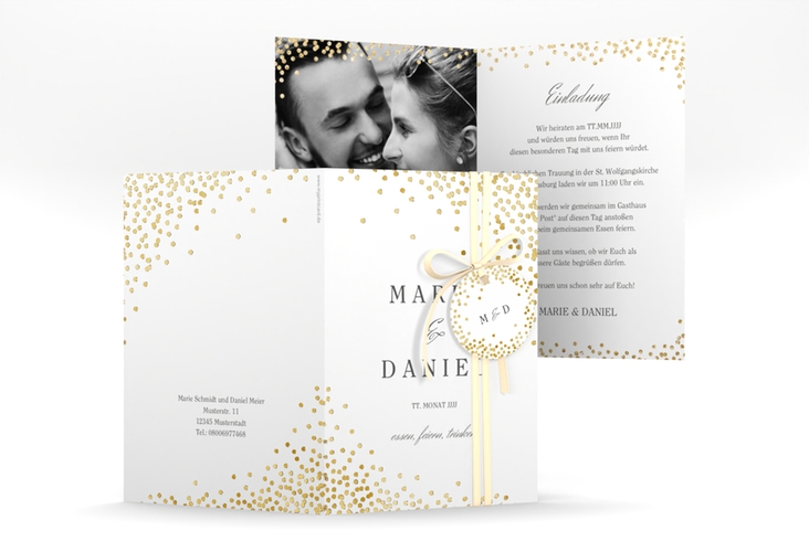 Einladungskarte Hochzeit Glitter A6 Klappkarte hoch gold