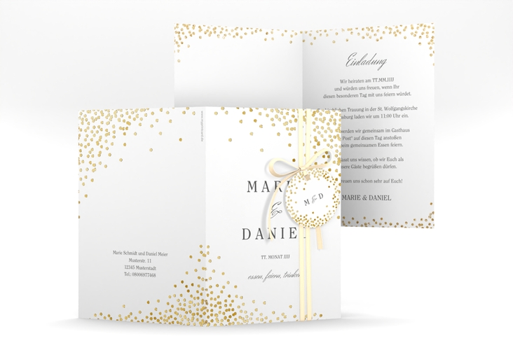 Einladungskarte Hochzeit Glitter A6 Klappkarte hoch gold