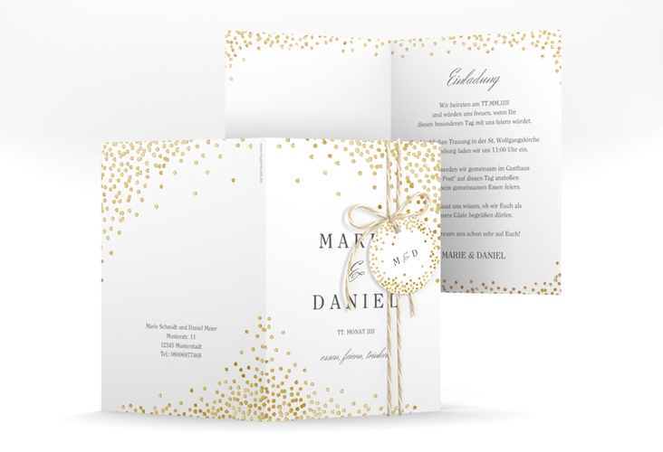 Einladungskarte Hochzeit Glitter A6 Klappkarte hoch gold