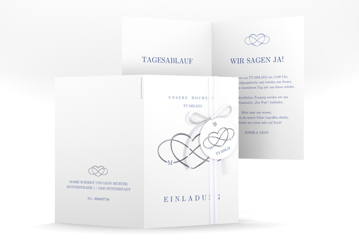 Einladungskarte Hochzeit Infinity A6 Klappkarte hoch silber