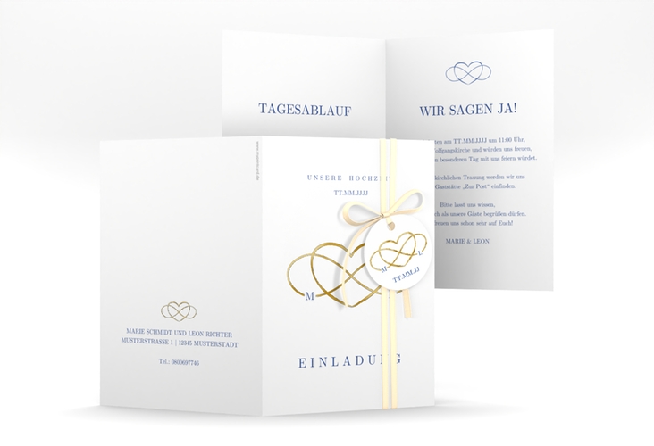 Einladungskarte Hochzeit Infinity A6 Klappkarte hoch gold