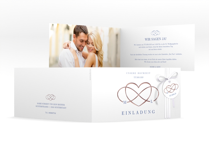 Hochzeitseinladung Infinity lange Klappkarte quer rosegold