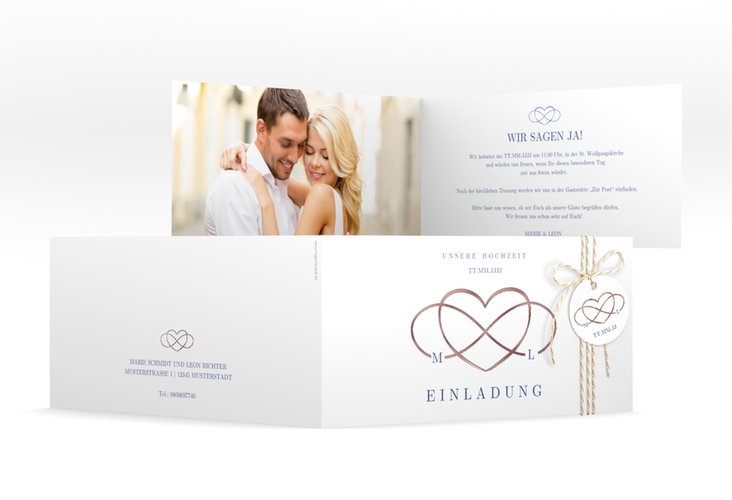 Hochzeitseinladung Infinity lange Klappkarte quer rosegold