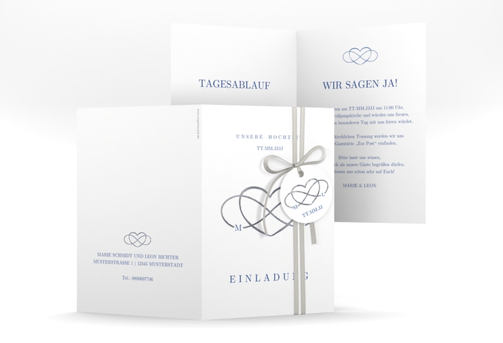 Einladungskarte Hochzeit Infinity A6 Klappkarte hoch silber