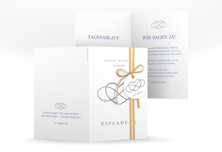 Einladungskarte Hochzeit Infinity A6 Klappkarte hoch silber