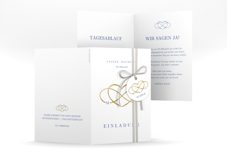 Einladungskarte Hochzeit Infinity A6 Klappkarte hoch gold