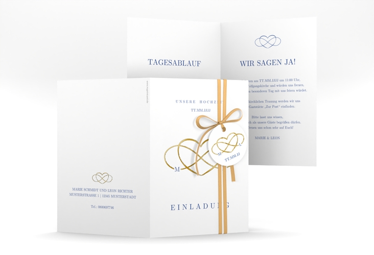 Einladungskarte Hochzeit Infinity A6 Klappkarte hoch gold