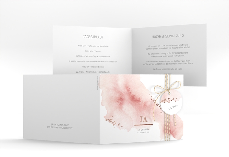 Hochzeitseinladung Pastell A6 Klappkarte quer rosegold