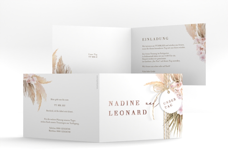 Hochzeitseinladung Nude A6 Klappkarte quer rosegold