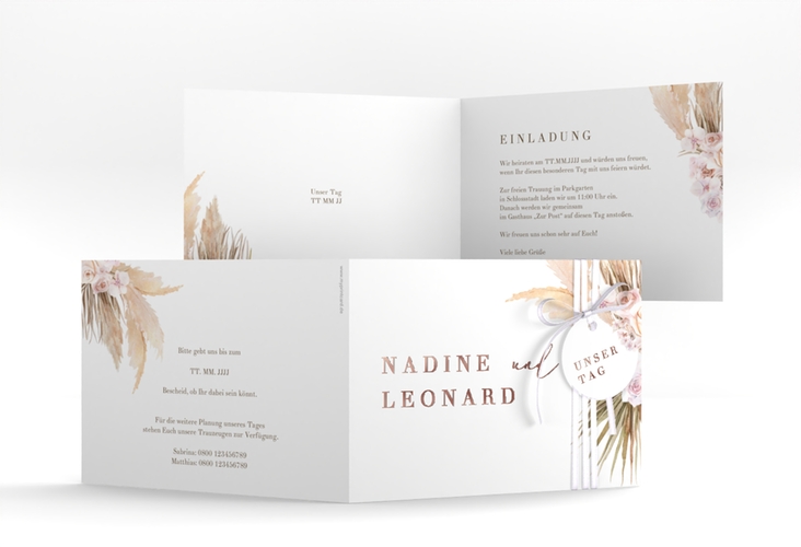 Hochzeitseinladung Nude A6 Klappkarte quer rosegold