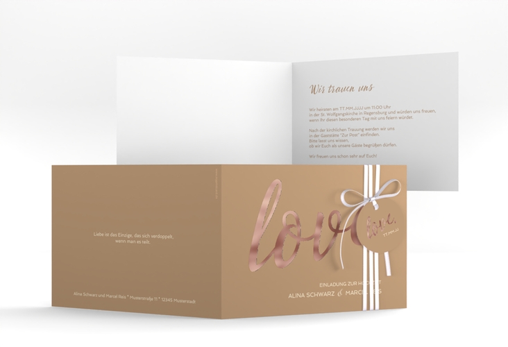 Hochzeitseinladung Glam A6 Klappkarte quer rosegold