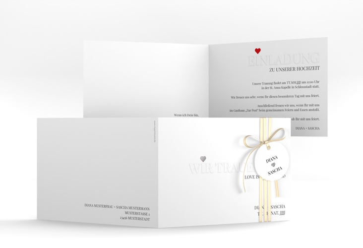 Hochzeitseinladung Embossing A6 Klappkarte quer silber