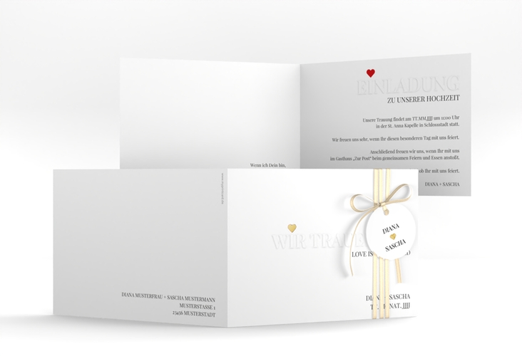 Hochzeitseinladung Embossing A6 Klappkarte quer gold