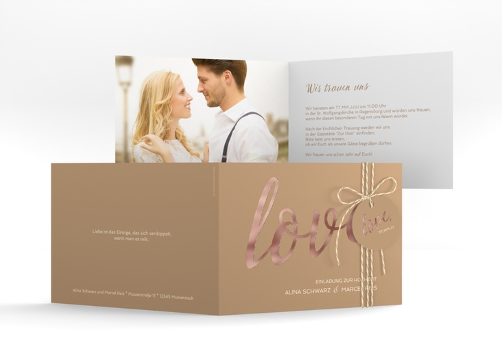 Hochzeitseinladung Glam A6 Klappkarte quer rosegold