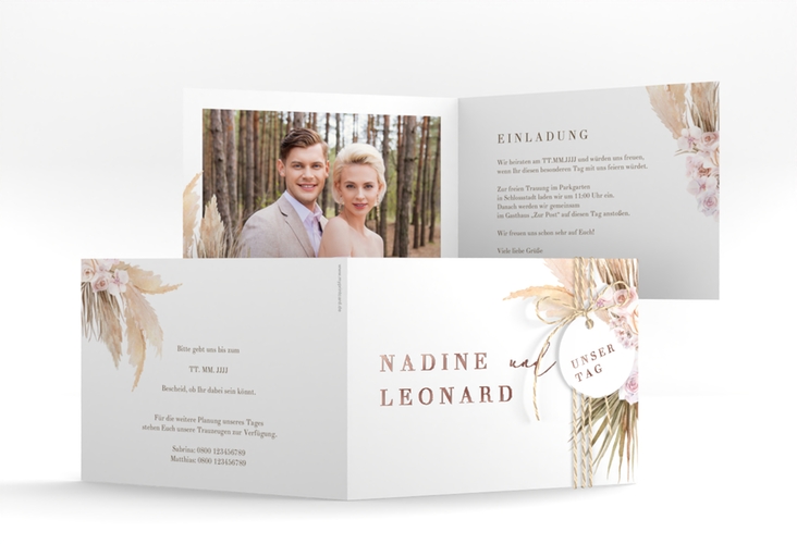 Hochzeitseinladung Nude A6 Klappkarte quer rosegold