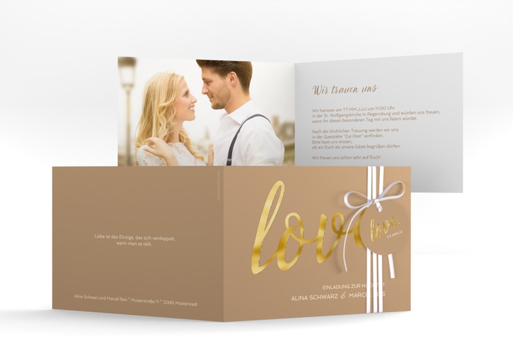 Hochzeitseinladung Glam A6 Klappkarte quer gold