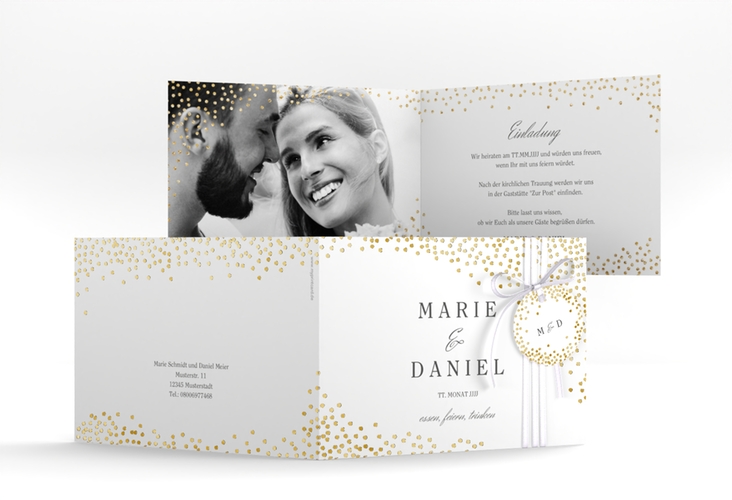 Hochzeitseinladung Glitter A6 Klappkarte quer gold