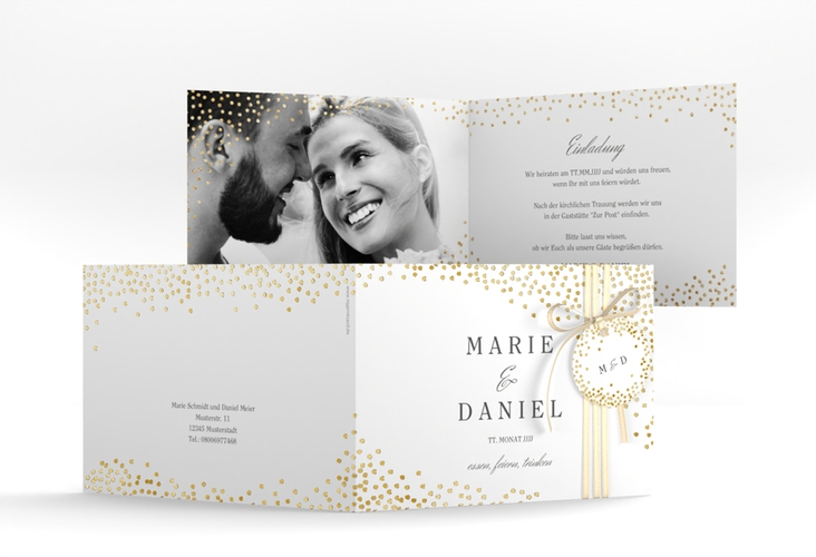 Hochzeitseinladung Glitter A6 Klappkarte quer gold