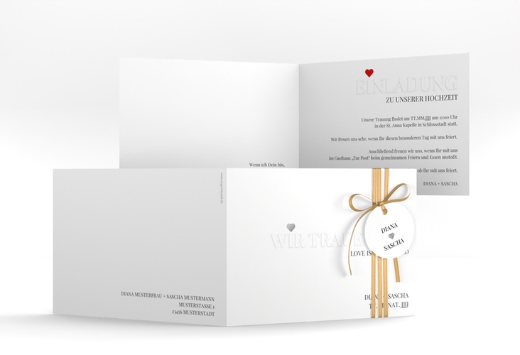 Hochzeitseinladung Embossing A6 Klappkarte quer silber